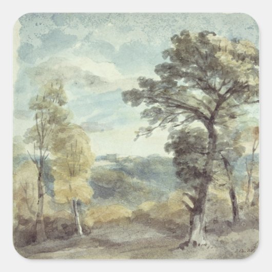 John Constable | Landschaft mit Bäumen und Afghani Quadratischer Aufkleber (Vorderseite)