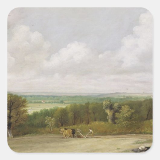 John Constable | Landschaft: Pflügen im Suf Quadratischer Aufkleber (Vorderseite)