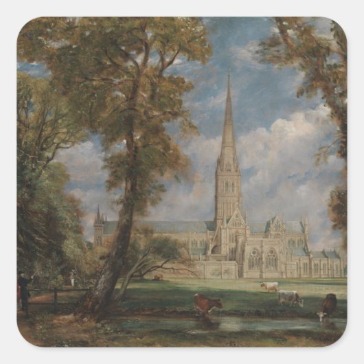 John Constable | Salisbury Kathedrale aus dem Bisc Quadratischer Aufkleber (Vorderseite)
