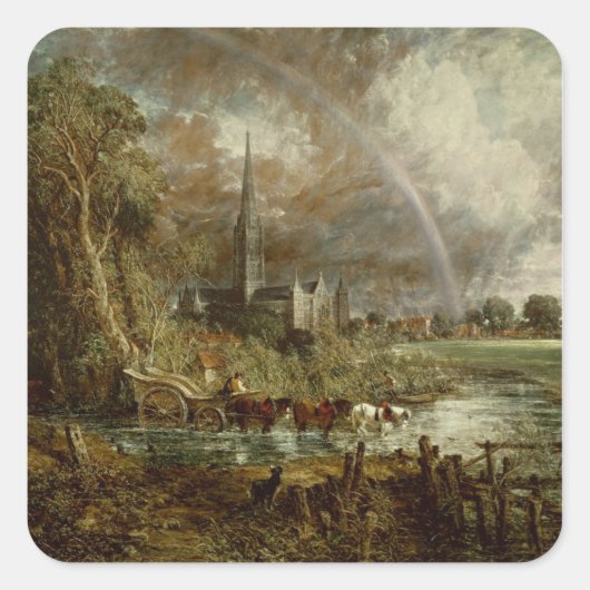 John Constable | Salisbury Kathedrale aus der Stra Quadratischer Aufkleber (Vorderseite)