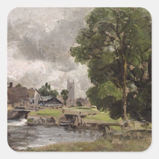 John Constable | Schleuse Dedham und Mill Quadratischer Aufkleber (Vorderseite)