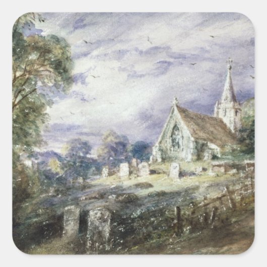 John Constable Stoke Poges Church Quadratischer Aufkleber (Vorderseite)