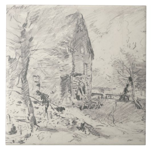 John Constable | Watermill bei Newbury (Bleistift) Fliese (Vorderseite)