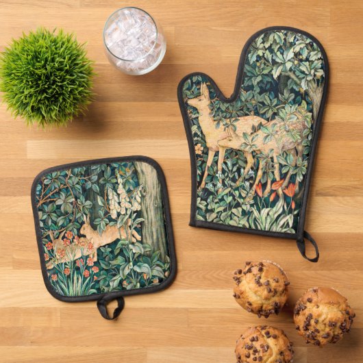 John Dearle "Greenery" Deer & Rabbit Pattern Ofenhandschuh & Topflappen-Set (Oben Unten)