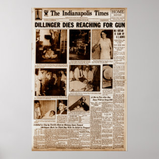 John Dillinger Public Enemy #1 Dies Reaching Poster