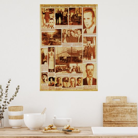 John Dillinger Trail of Crime Public Enemy #1 Poster (Küche)