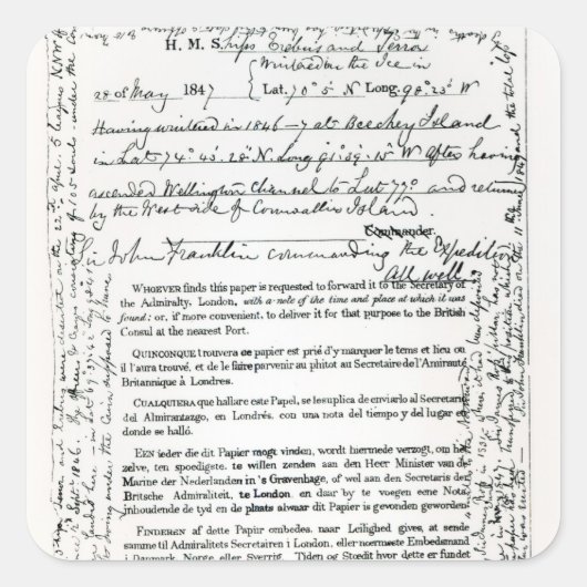 John Franklins Botschaft Quadratischer Aufkleber (Vorderseite)