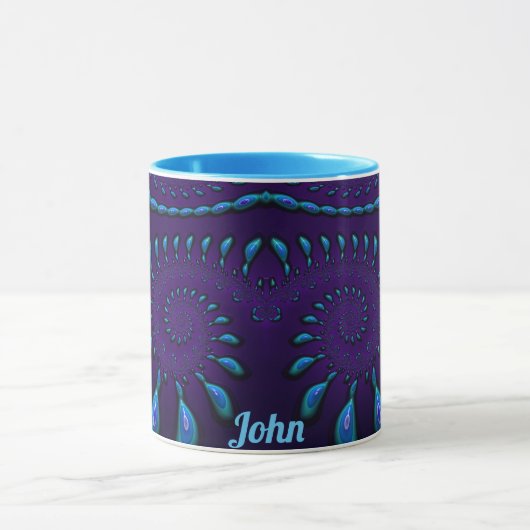 JOHN ~ GLOSSY 3D Zany Blue Fraktal ~ Tasse (Zentrum)