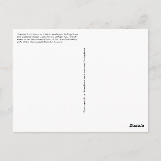 John Hancock Gebäude Chicago, Illinois Postkarte (Rückseite)
