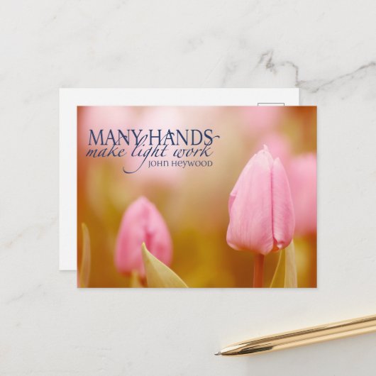 John Heywood Inspirational Zitat "Teamwork" Postkarte (Vorderseite/Rückseite Beispiel)