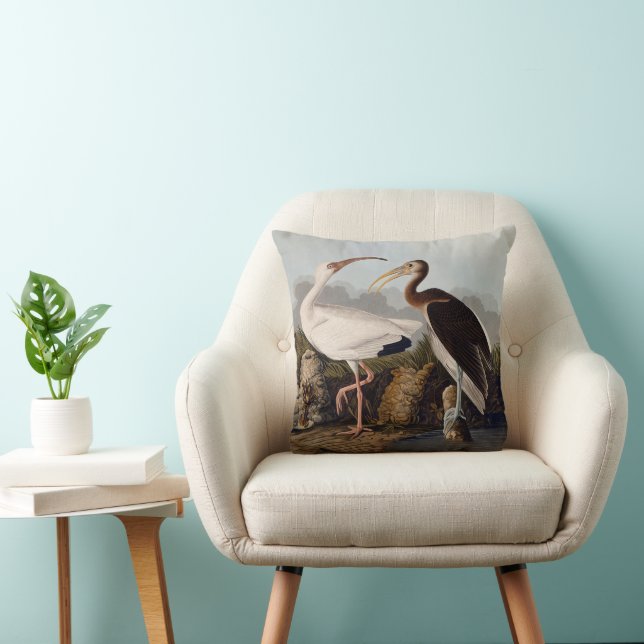 John James Audubon Weißer Ibis Vogel Druck Klassik Kissen (Stuhl )