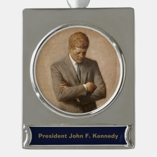 John Kennedy Portrait des Präsidenten der USA Banner-Ornament Silber (Vorderseite)