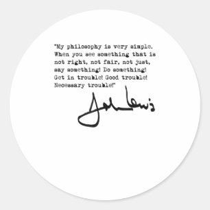 John Lewis Get in Trouble Black TShirt Runder Aufkleber