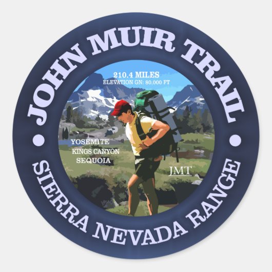 John Muir Trail (Hiker C) Runder Aufkleber (Vorderseite)