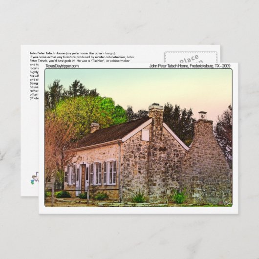 John Peter Tatsch Zuhause, Fredericksburg, TX Postkarte (Vorne/Hinten)