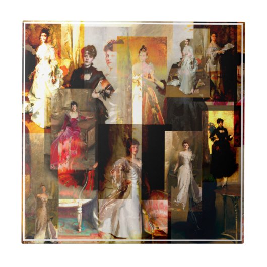 John Singer Sargent Portrait Collage Red und Black Fliese (Vorderseite)