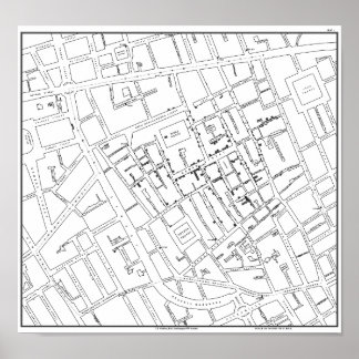 John Snow: Cholera Map of London, 1854 Poster