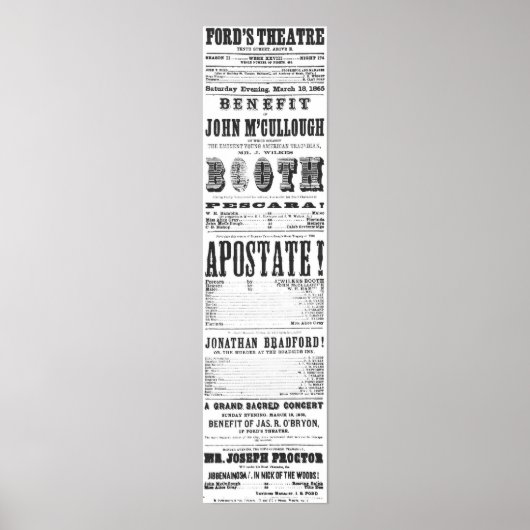 John Wilkes Booth Playbill Poster (Vorne)