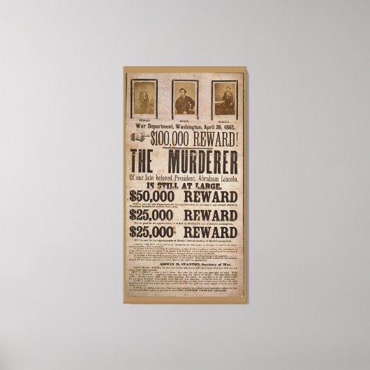 John Wilkes Booth Wollte Plakat Abe lincoln Mord Leinwanddruck (Vorderseite)