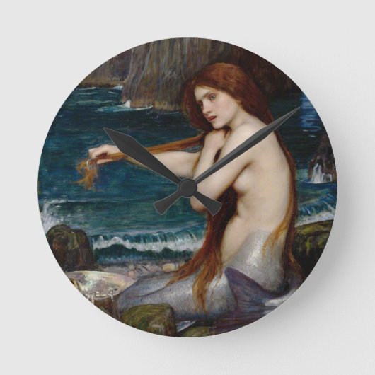 John William Waterhouse Mermaid Runde Wanduhr (Vorderseite)