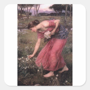 John William Waterhouse - Narcissus - Fine Art Quadratischer Aufkleber