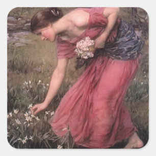 John William Waterhouse- Narcissus Quadratischer Aufkleber
