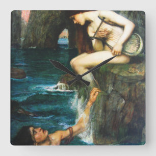John William Waterhouse The Siren Clock Quadratische Wanduhr