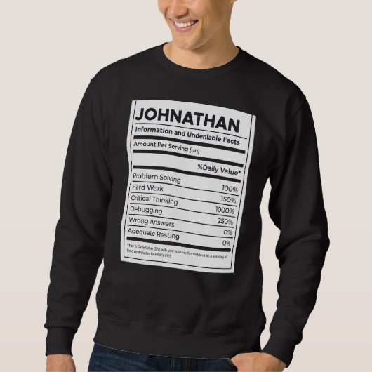 Johnathan Nutrition Information Problem lösen Ha Sweatshirt (Vorderseite)
