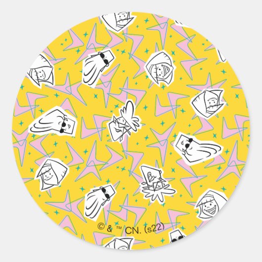 Johnny Bravo Characters Pattern Runder Aufkleber (Vorderseite)