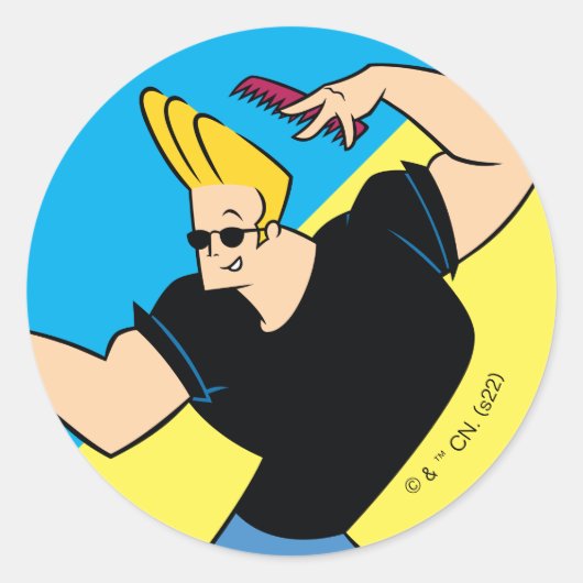 Johnny Bravo Combing Hair Runder Aufkleber (Vorderseite)