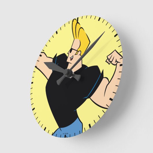 Johnny Bravo Flexing Runde Wanduhr (Winkel)
