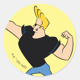 Johnny Bravo Flexing Runder Aufkleber
