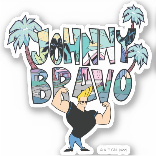 Johnny Bravo Palm Tree Name Aufkleber (Vorderseite)