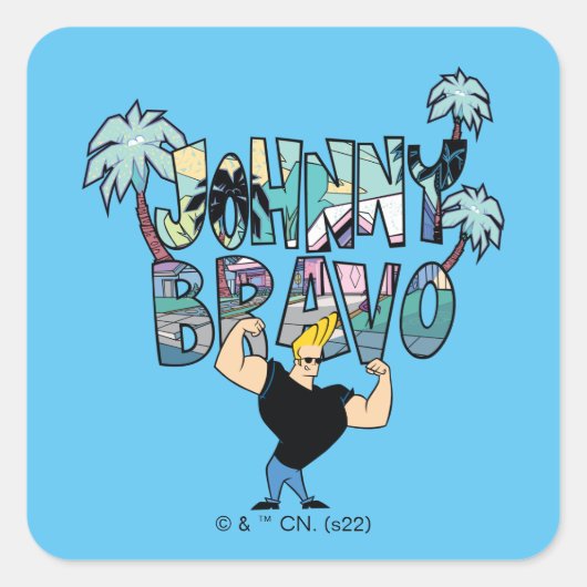 Johnny Bravo Palm Tree Name Quadratischer Aufkleber (Vorderseite)