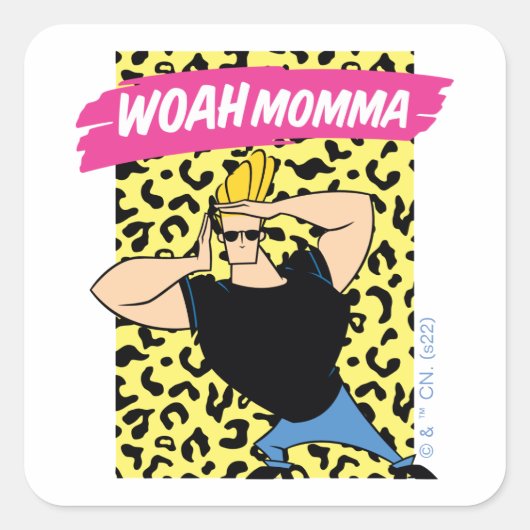 Johnny Bravo - Woah Momma Quadratischer Aufkleber (Vorderseite)