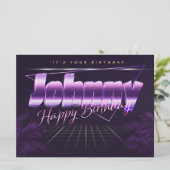 Johnny Name Vorname lila retro Karte Geburtstag (Stehend Vorderseite)