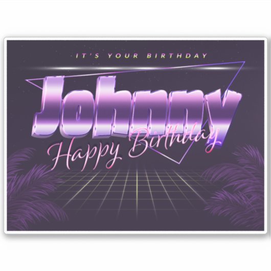 Johnny Name Vorname lila retro Sticker Geburtstag (Vorderseite)