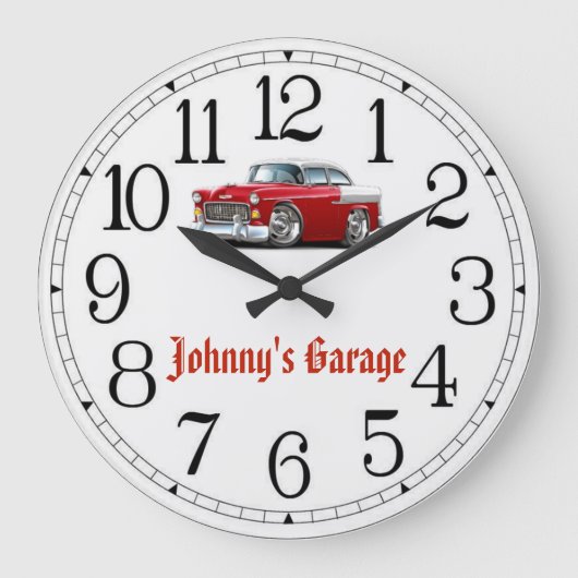 Johnny's Garage Red & White Classic Car Uhr (Vorderseite)