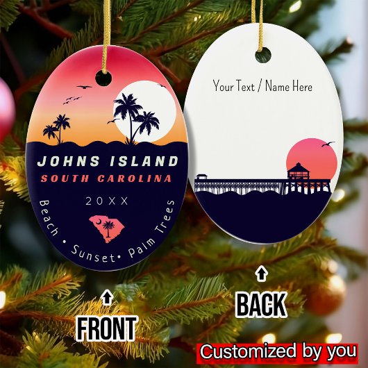 Johns Island Pier SC Retro Sunset Souvenirs 60er Keramik Ornament