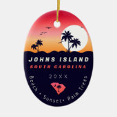 Johns Island Pier SC Retro Sunset Souvenirs 60er Keramik Ornament (Vorne)