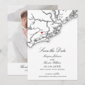 Johns Island SC Map Elegant Black White Wedding Save The Date (Vorne/Hinten)