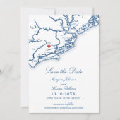 Johns Island SC Map Elegant Navy Blue Wedding Save The Date (Vorderseite)