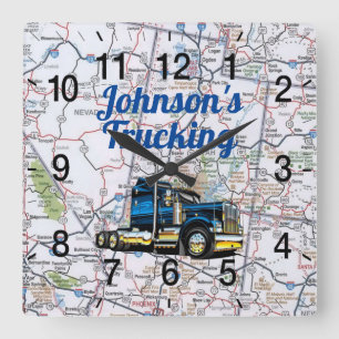 Johnson's Trucking Road Map Square Wall Clock Quadratische Wanduhr