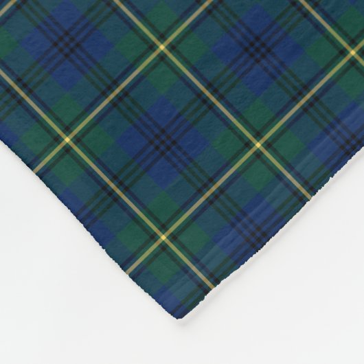Johnston Clan Blue, Green und Yellow Tartan Fleecedecke (Ecke)