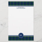 Johnston Clan Tartan Blue und Green Kariert Monogr Briefpapier (Vorderseite)