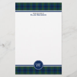 Johnston Clan Tartan Blue und Green Kariert Monogr Briefpapier