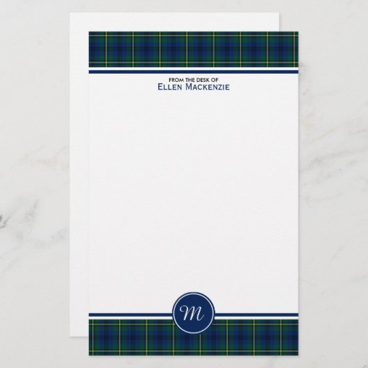 Johnston Clan Tartan Blue und Green Kariert Monogr Briefpapier (Vorne/Hinten)