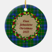 Johnstone Abzeichen & Tartan Personalisierte Weihn Keramik Ornament (Hinten)