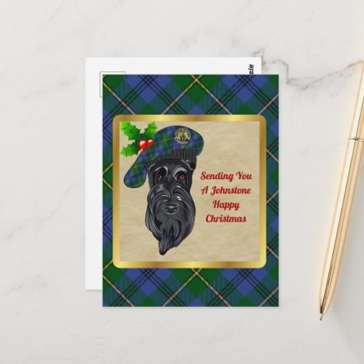 Johnstone Clan Abzeichen & Tartan Christmas Postca Postkarte (Vorderseite/Rückseite Beispiel)