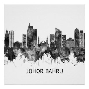 Johor Bahru Malaysia Skyline BW Poster